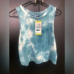 90° By Reflex Cropped scoop neck tank top, Teal Tie Dye - Medium